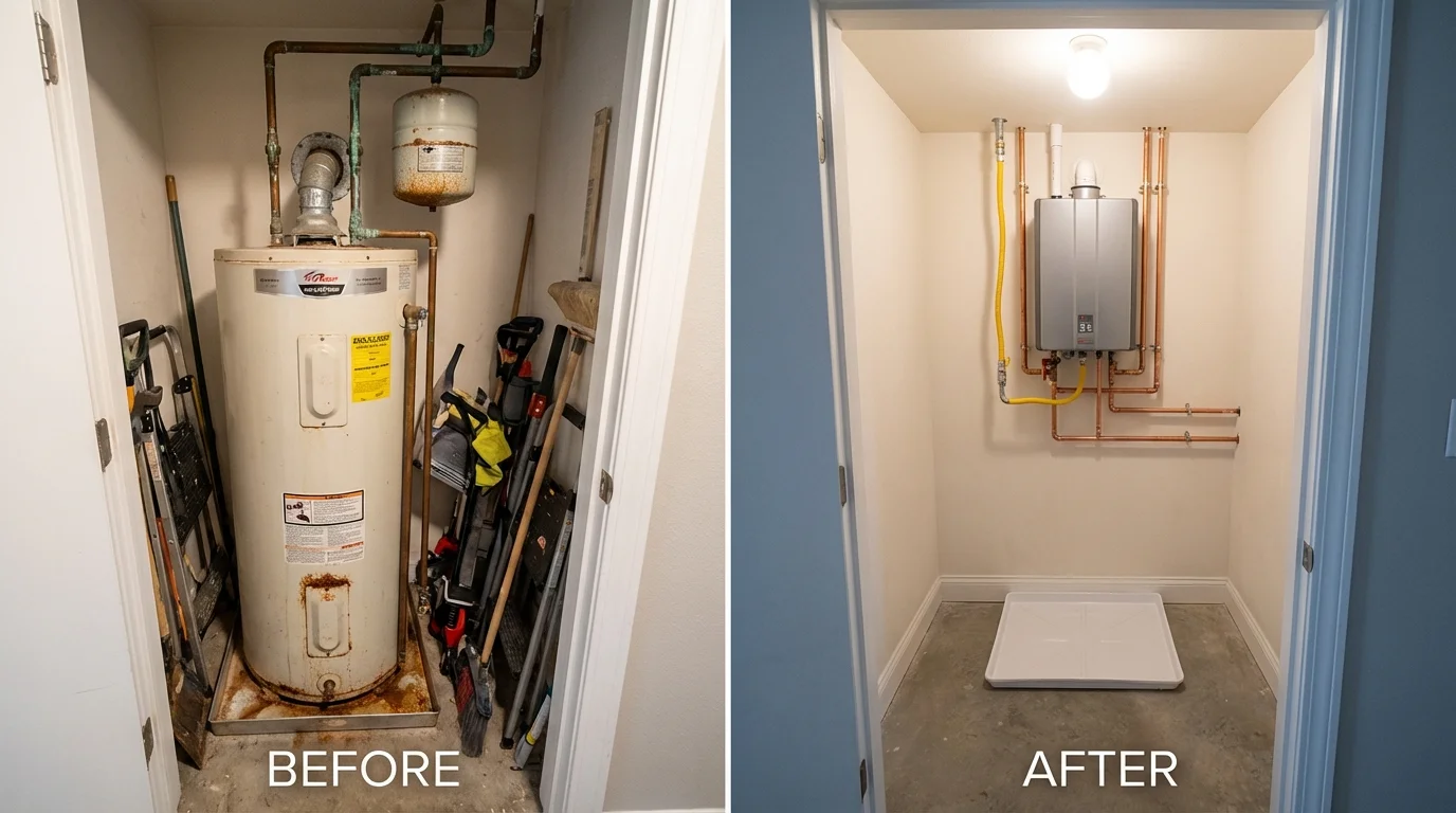 Tank water heater versus wall-mounted tankless unit comparison for Ceredo, WV homeowners
