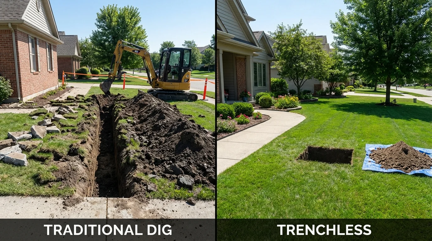 Trenchless sewer repair with minimal yard damage versus traditional excavation in Ceredo, WV